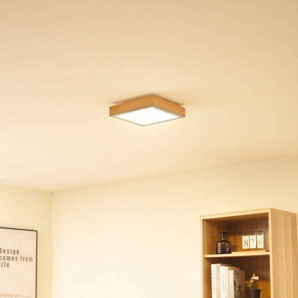 Lindby Laviona LED mennyezeti lámpa, négyzet alakú, 30 cm-es, Világos fa, Nappali / Étkező, Fa, Modern