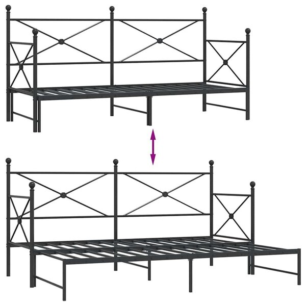VidaXL fekete acél kihúzható kanapéágy matrac nélkül 75x190 cm