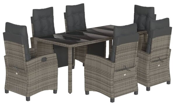 7 részes szürke polyrattan kerti étkezőgarnitúra párnával
