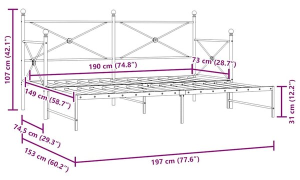 VidaXL fekete acél kihúzható kanapéágy matrac nélkül 75x190 cm