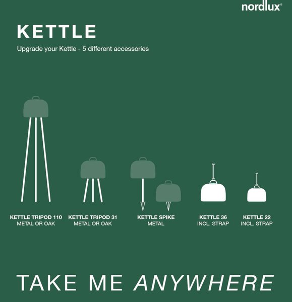 Nordlux LED álló világítás Kettle Tripod fém, búra 36 cm, dimmelhető, fém, Dizájn