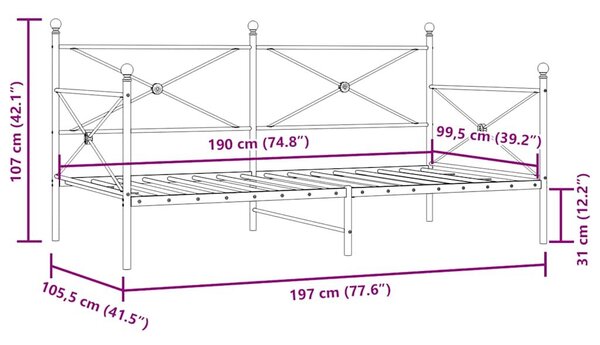 VidaXL kanapéágy matrac nélkül fekete 100x190 cm acél
