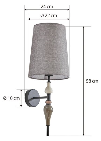 Lindby fali lámpa Haldorin, szürke/fekete, textil, 58 cm, dimmelhető, Nappali / Étkező, Vidéki otthon / Rusztikus