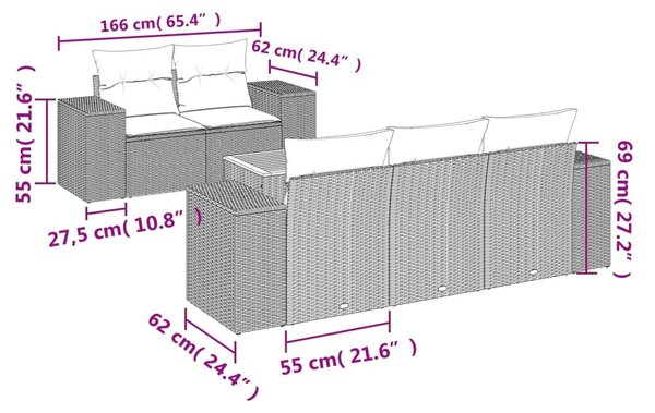 6 részes szürke polyrattan kerti ülőgarnitúra párnákkal