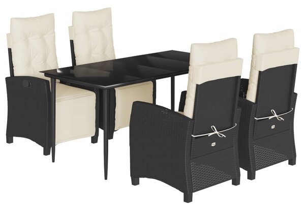 5 részes fekete polyrattan kerti étkezőgarnitúra párnákkal