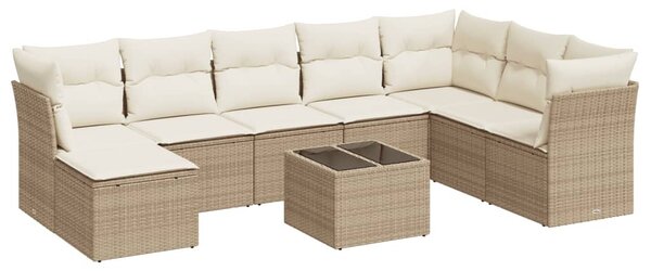 9 részes bézs polyrattan kerti ülőgarnitúra párnákkal