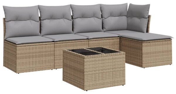 6 részes bézs polyrattan kerti ülőgarnitúra párnával