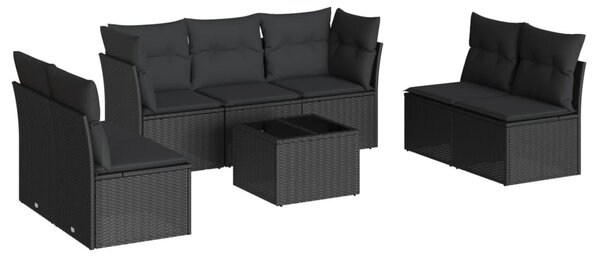 8 részes fekete polyrattan kerti ülőgarnitúra párnákkal