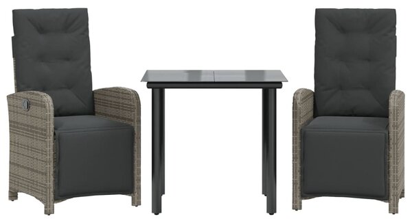 3 részes szürke polyrattan bisztrógarnitúra párnákkal