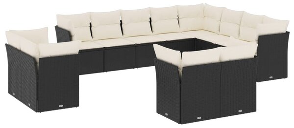 12 részes fekete polyrattan kerti ülőgarnitúra párnákkal