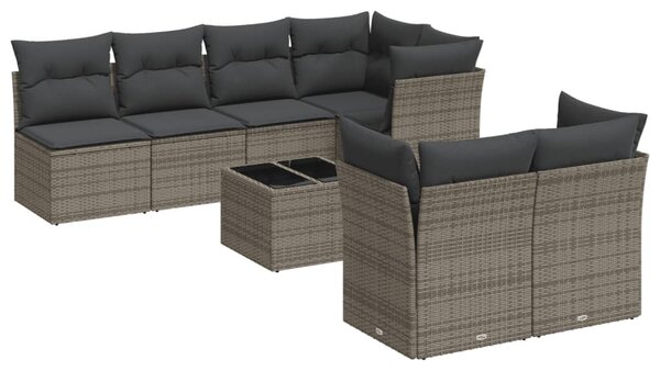 8 részes szürke polyrattan kerti ülőgarnitúra párnákkal