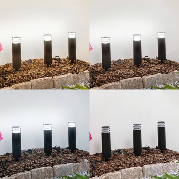 Lindby Smart LED lábazati lámpa Kaelo, CCT, RGB, Tuya, 3 db, dimmelhető, Fekete, Műanyag, Modern