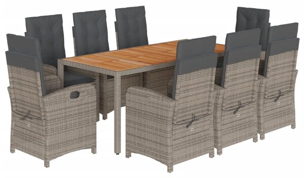 9 részes szürke polyrattan kerti étkezőgarnitúra párnával