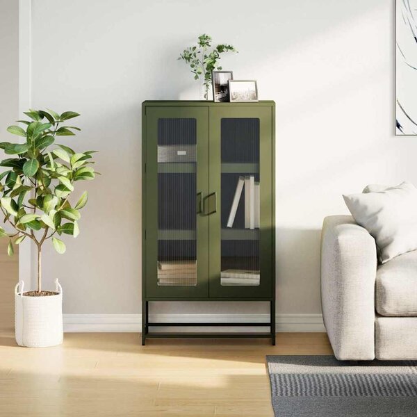 VidaXL Highboard olívazöld 68x39x123 cm Acél