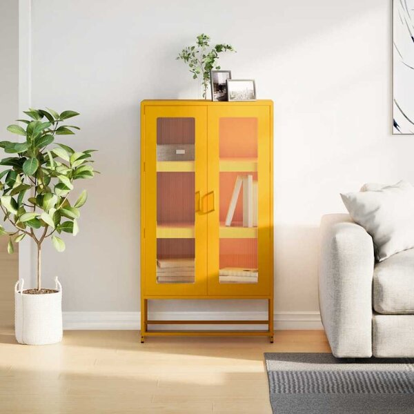 VidaXL Highboard Mustársárga 68x39x123 cm Acél