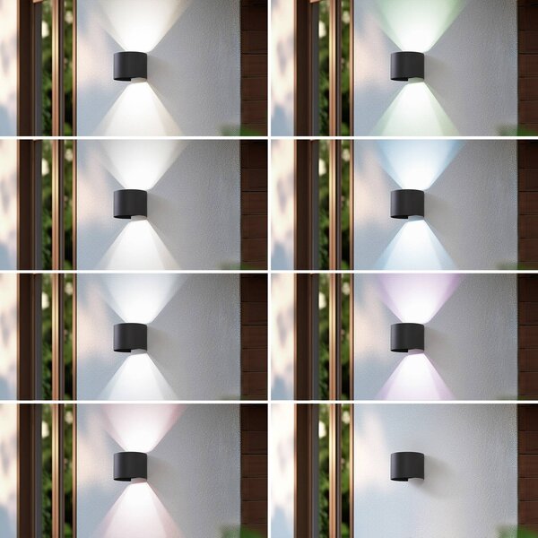 Lindby Smart LED kültéri falilámpa, Dara, szürke, kerek, CCT RGB, Tuya, dimmelhető, Alu / szürke / cink, Műanyag, Modern