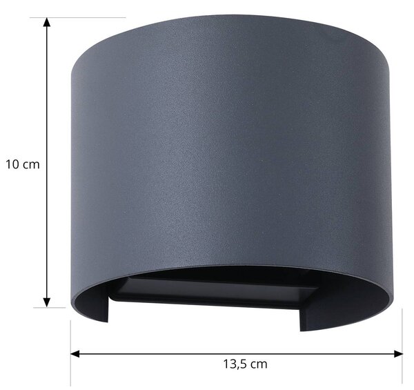 Lindby Smart LED kültéri falilámpa, Dara, szürke, kerek, CCT RGB, Tuya, dimmelhető, Alu / szürke / cink, Műanyag, Modern