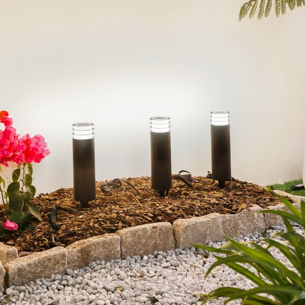 Lindby Smart LED lábazati lámpa Kaelo, CCT, RGB, Tuya, 3 db, dimmelhető, Fekete, Műanyag, Modern