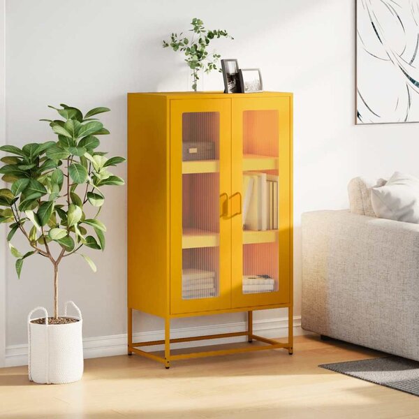 VidaXL Highboard Mustársárga 68x39x123 cm Acél