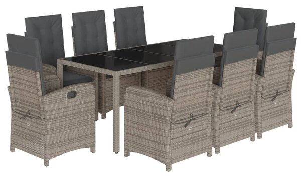 9 részes szürke polyrattan kerti étkezőgarnitúra párnával