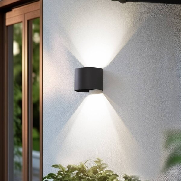 Lindby Smart LED kültéri falilámpa, Dara, szürke, kerek, CCT RGB, Tuya, dimmelhető, Alu / szürke / cink, Műanyag, Modern