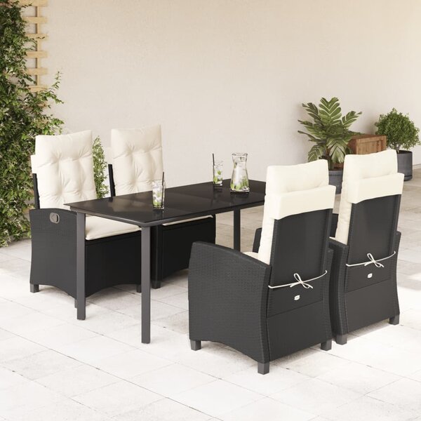 5 részes fekete polyrattan kerti étkezőgarnitúra párnákkal
