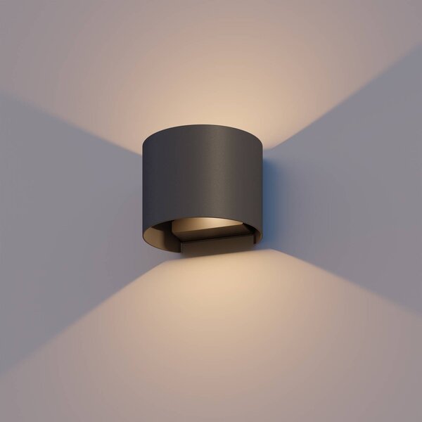 Calex LED kültéri falilámpa ovális, fel/le, magasság 10 cm, fekete, Fekete, Alumínium, Modern