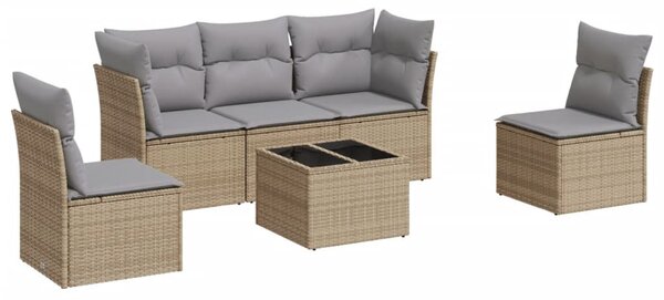 6 részes bézs polyrattan kerti ülőgarnitúra párnával