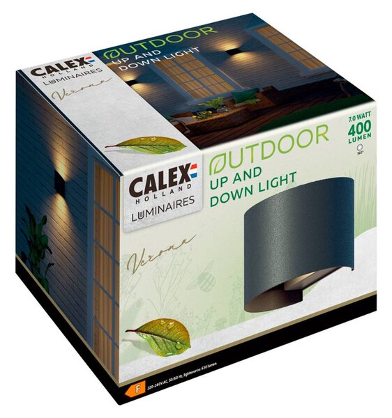 Calex LED kültéri falilámpa ovális, fel/le, magasság 10 cm, fekete, Fekete, Alumínium, Modern