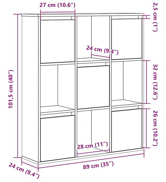 VidaXL Könyvespolc fekete tölgy 89x24x101,5 cm Gépesített fa