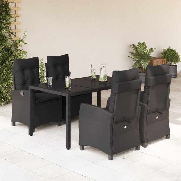 5 részes fekete polyrattan kerti étkezőgarnitúra párnákkal