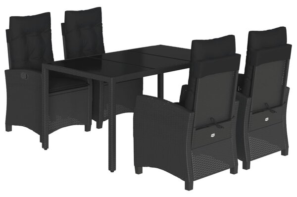 5 részes fekete polyrattan kerti étkezőgarnitúra párnákkal