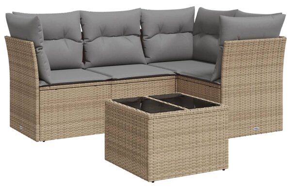 5 részes bézs polyrattan kerti ülőgarnitúra párnákkal