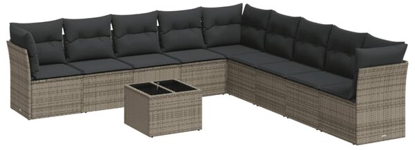 10 részes szürke polyrattan kerti ülőgarnitúra párnákkal