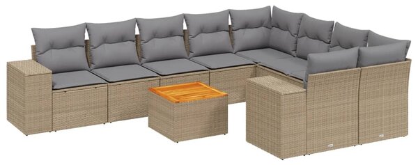 10 részes bézs polyrattan kerti ülőgarnitúra párnával