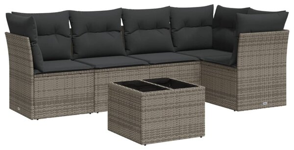 6 részes szürke polyrattan kerti ülőgarnitúra párnákkal