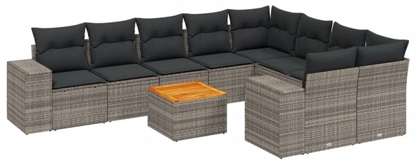 10 részes szürke polyrattan kerti ülőgarnitúra párnákkal