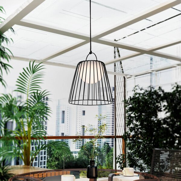 Lindby Levino LED-es akkumulátoros kültéri függesztett lámpa, fekete, fém, dimmelhető, Fekete, fém, Modern