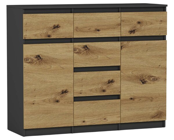 Komód 6 fiók 2 ajtó - S62-D antracit - artisan tölgy