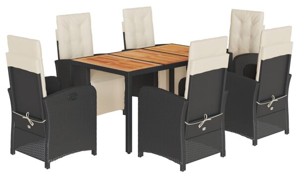 7 részes fekete polyrattan kerti étkezőgarnitúra párnával
