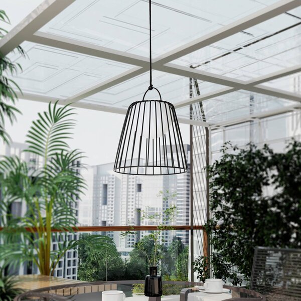 Lindby Levino LED-es akkumulátoros kültéri függesztett lámpa, fekete, fém, dimmelhető, Fekete, fém, Modern