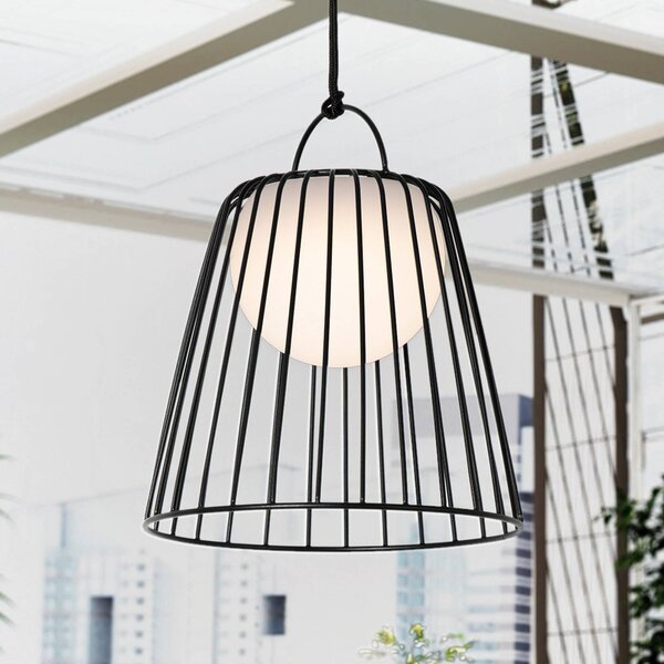 Lindby Levino LED-es akkumulátoros kültéri függesztett lámpa, fekete, fém, dimmelhető, Fekete, fém, Modern