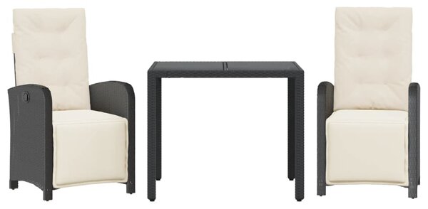 3 részes fekete polyrattan bisztrógarnitúra párnával