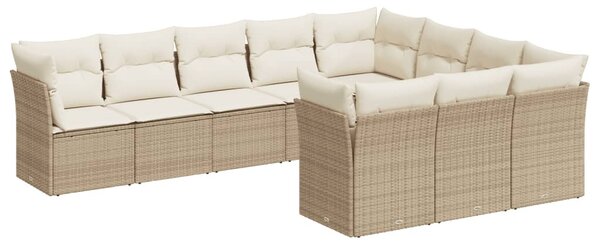 10 részes bézs polyrattan kerti ülőgarnitúra párnával
