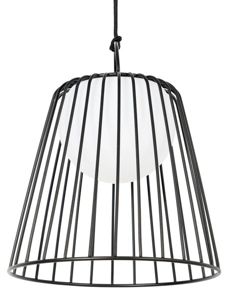 Lindby Levino LED-es akkumulátoros kültéri függesztett lámpa, fekete, fém, dimmelhető, Fekete, fém, Modern