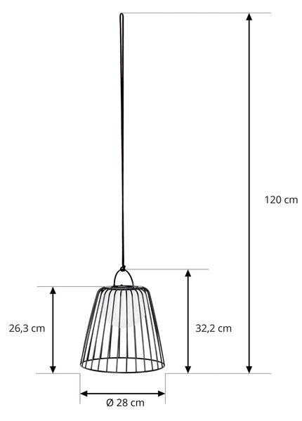 Lindby Levino LED-es akkumulátoros kültéri függesztett lámpa, fekete, fém, dimmelhető, Fekete, fém, Modern