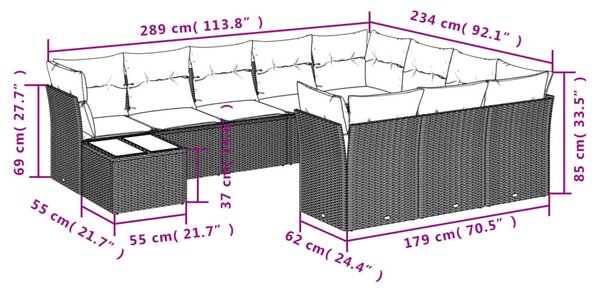 11 részes bézs polyrattan kerti ülőgarnitúra párnákkal