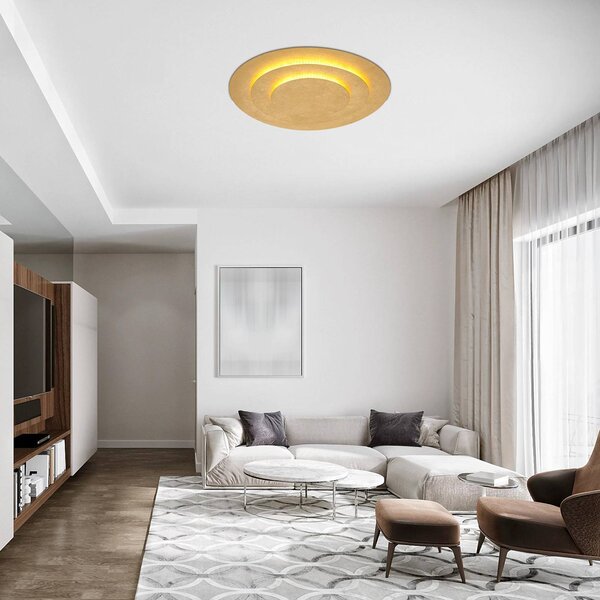 Globo Heda LED mennyezeti lámpa, Ø 49 cm, arany színű, fém, Sárgaréz / arany, Nappali / Étkező, fém, Modern