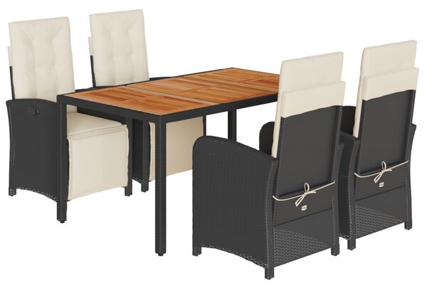 5 részes fekete polyrattan kerti étkezőgarnitúra párnákkal