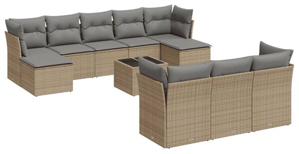 11 részes bézs polyrattan kerti ülőgarnitúra párnákkal